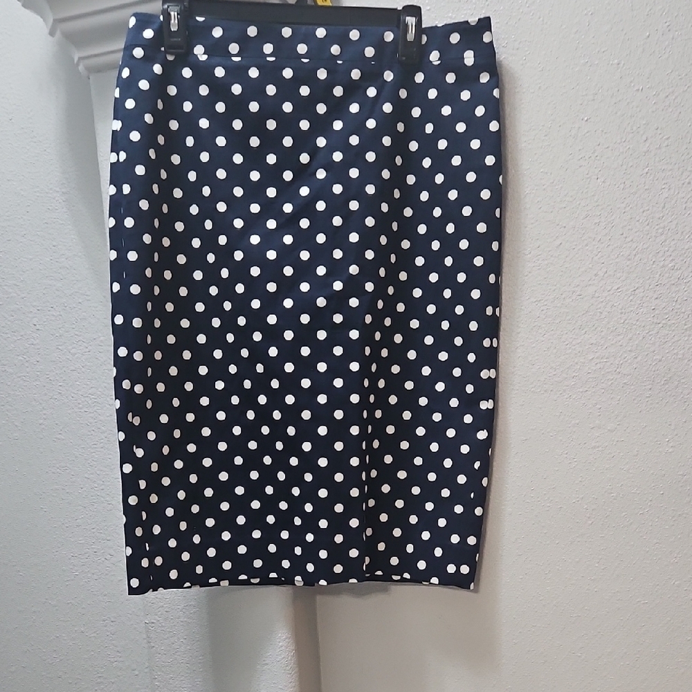 J. Crew Navy and White Polka Dot Pencil Skirt